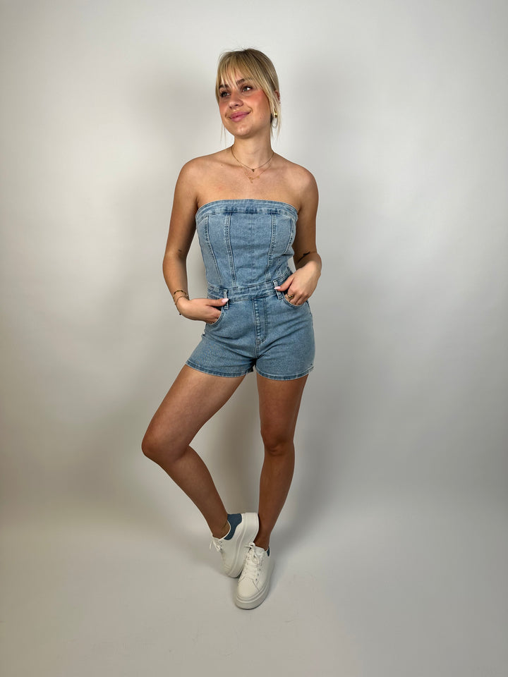 Kurzer Jeansjumpsuit