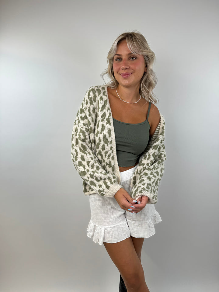 Offener Cardigan mit Leoprint