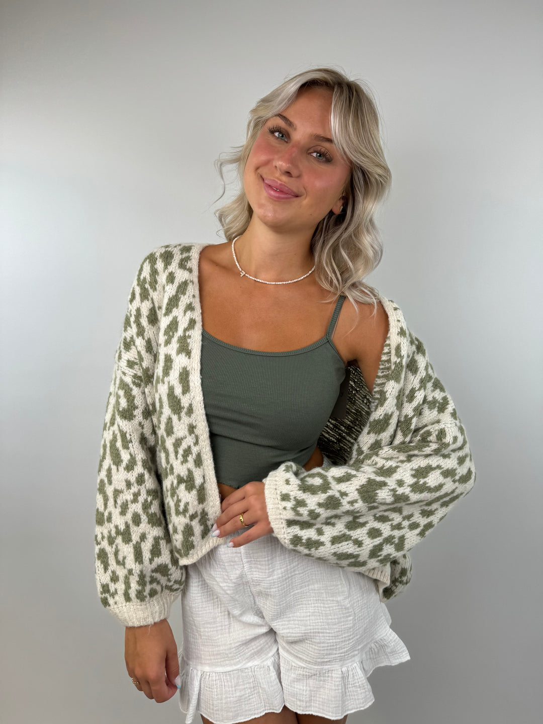 Offener Cardigan mit Leoprint