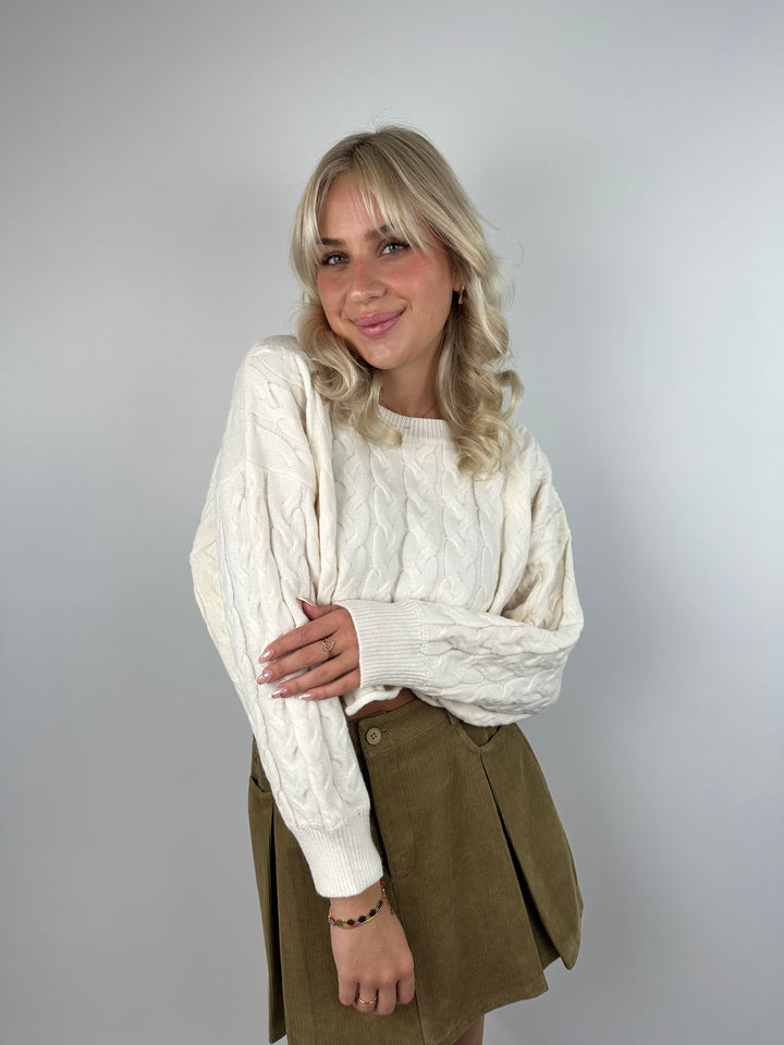 Cropped Strickpullover mit Zopfmuster Linda