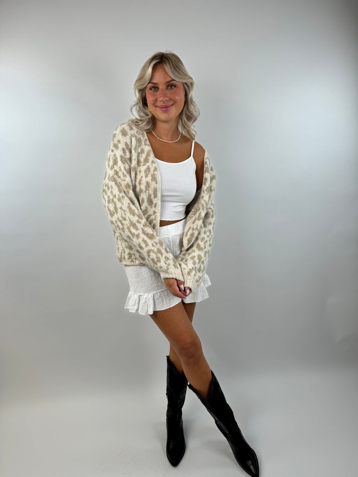 Offener Cardigan mit Leoprint