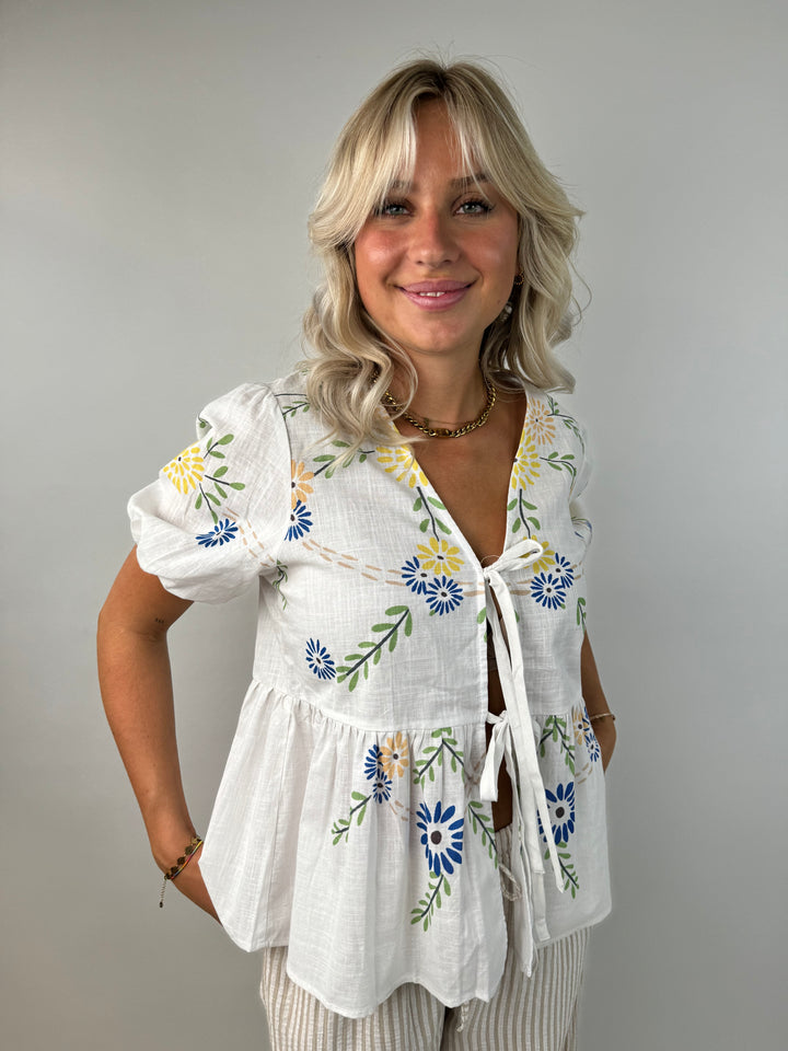 Kurzarm Bluse mit Flowerprint Fleur