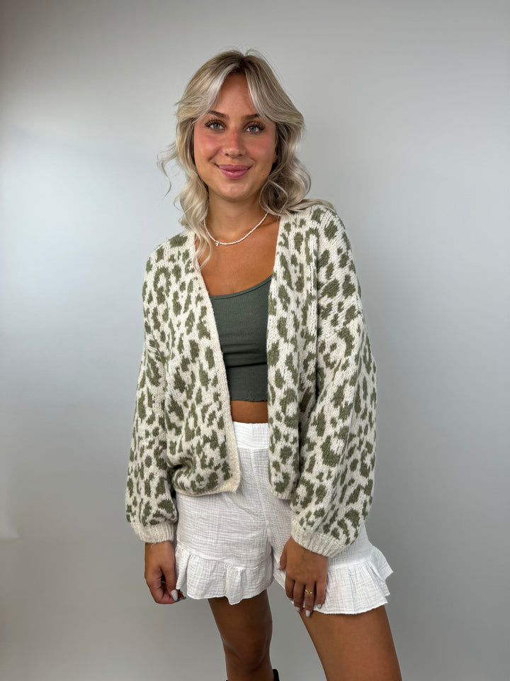 Offener Cardigan mit Leoprint